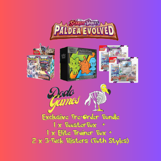 SCARLET & VIOLET PALDEA EVOLVED PRE-ORDER EXCLUSIVE BUNDLE - SV2.0 - 1 x SV2.0 Paldea Evolved Booster Box + 1 x SV2.0 Paldea Evolved Elite Trainer Box + 2 x SV2.0 Paldea Evolved 3-Pack Blister (Both Styles)