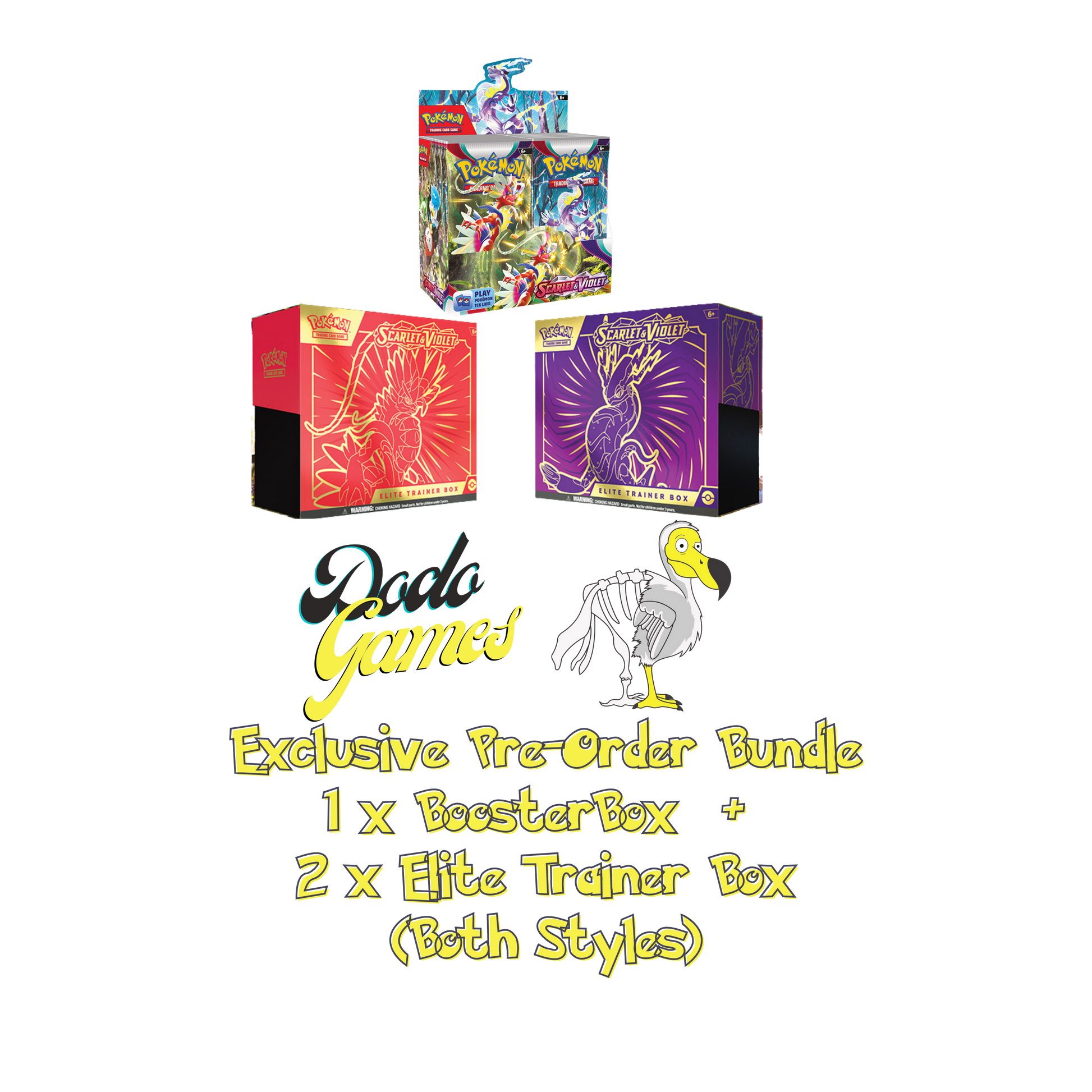 SCARLET & VIOLET PRE-ORDER EXCLUSIVE BUNDLE - SV1.0 - 1 x Booster Box Dodo Games SCARLET & VIOLET PRE-ORDER EXCLUSIVE BUNDLE - SV1.0 - 1 x Booster Box Dodo Games